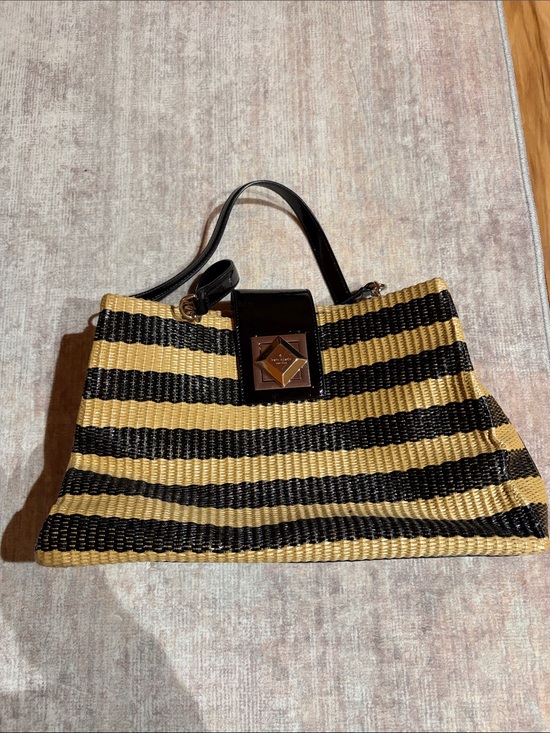 kate spade Handbags - Coach Woven Stripe Tote – Black & Natural Leather Trim
